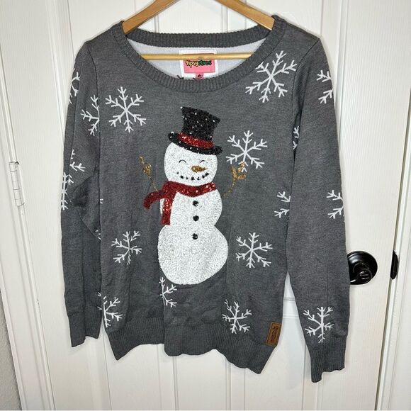 Tipsy Elves Grey Sequined Snow Day Ugly Christmas Sweater Sz M Holidays Festive - Picture 2 of 8